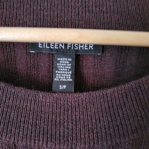 Eileen Fisher Merino Crew Neck Top in Regenerative Wool Brown Ribbed Sweater S - Picture 9 of 10